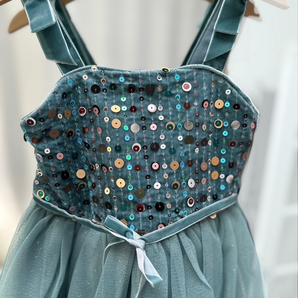 Elegant Teal Sequin Kids Formal Dress